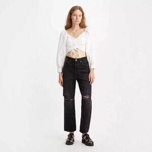Levi's Women's Straight Leg Jeans in Black with Distressed Knees